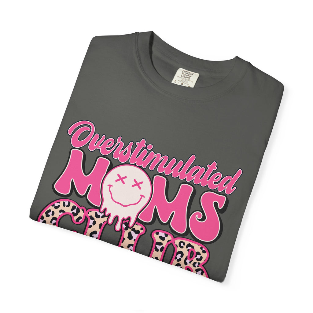 Overstimulated Moms Club Pink Leopard Graphic Tee
