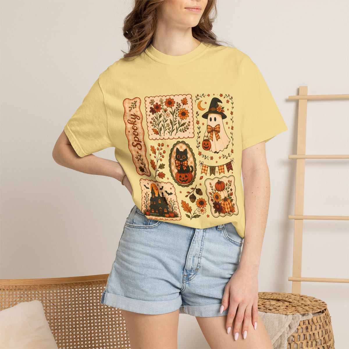 Vintage Spooky Season Patchwork Graphic Tee