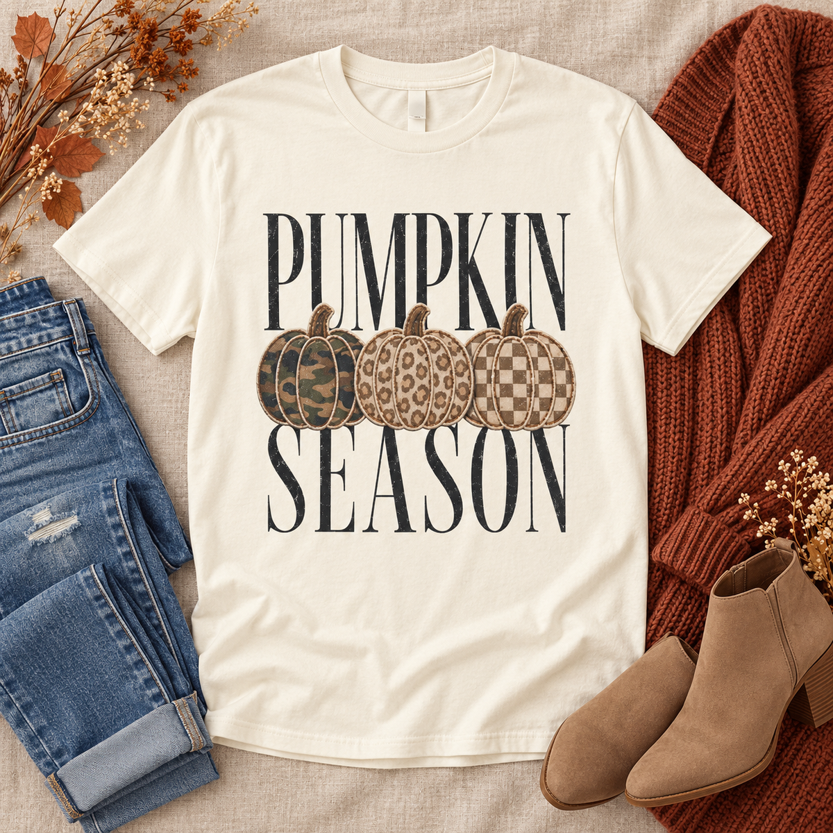 Pumpkin Season Camo & Leopard Graphic Tee