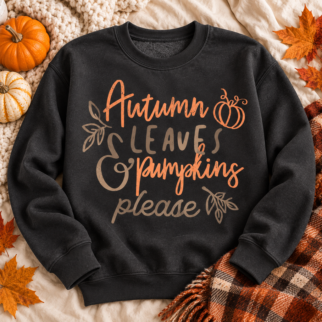 Autumn Leaves & Pumpkins Please Graphic Sweatshirt