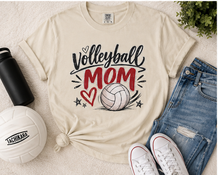 Volleyball Mom Shirt | Game Day Graphic Tee | Cute Sports Mom T-Shirt | Ivory, Black, Pepper & White