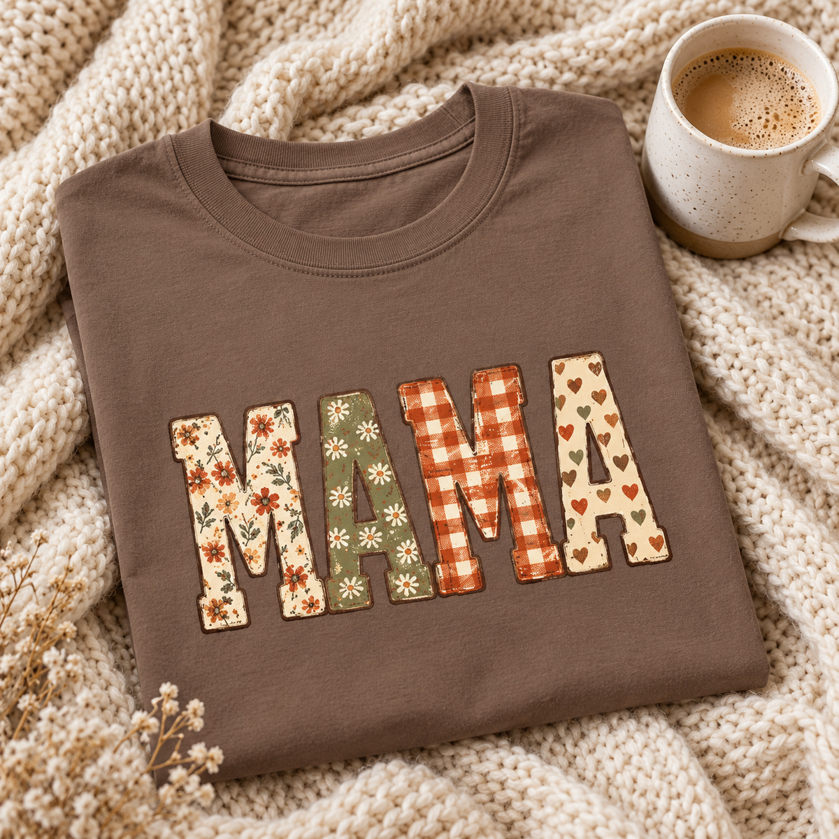 MAMA Patchwork Graphic Tee – Mocha Brown