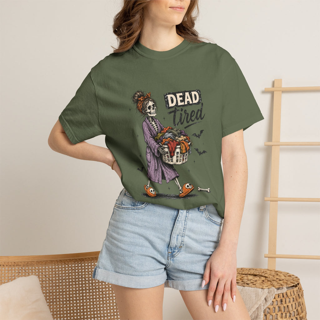 Dead Tired Skeleton Mom Halloween Graphic Tee