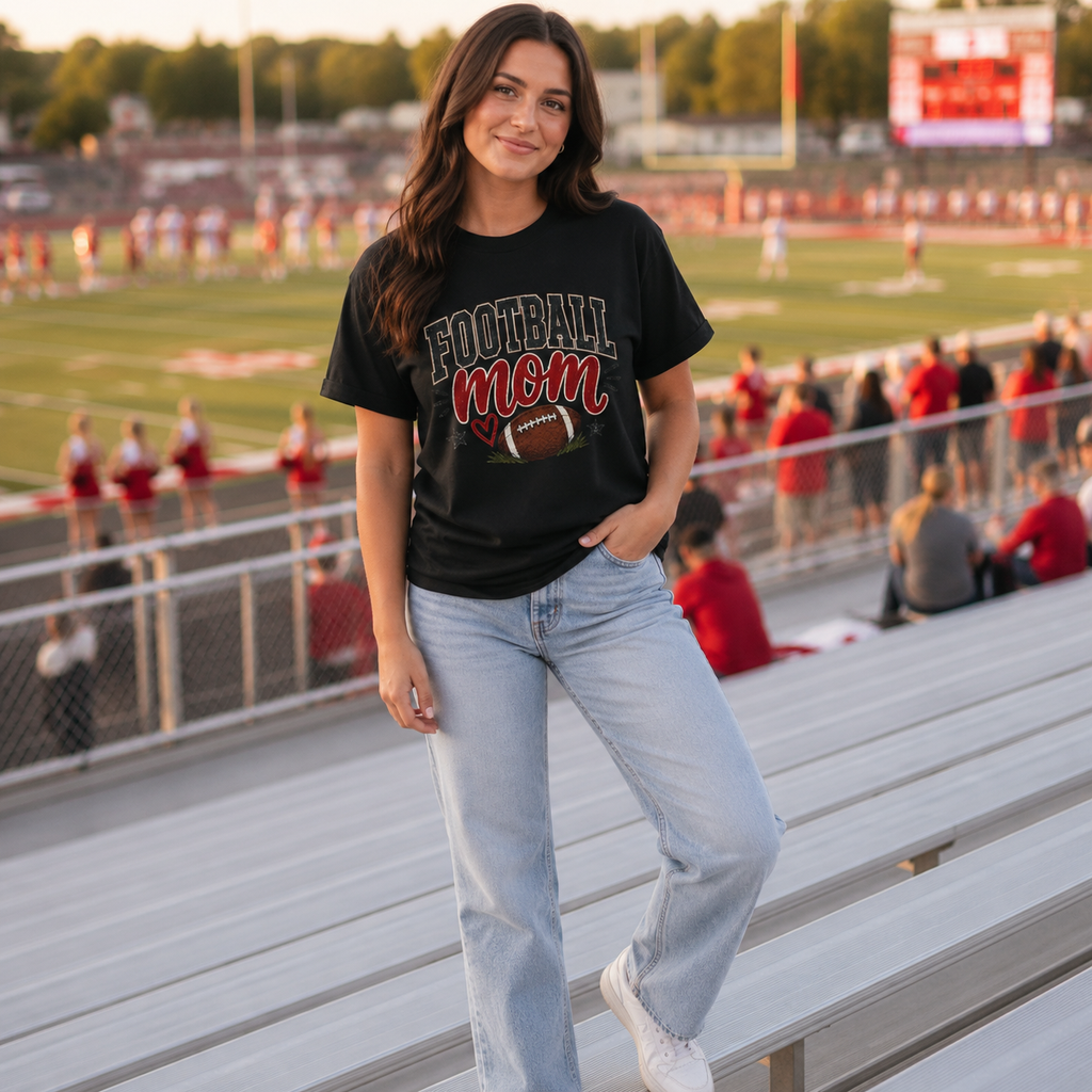 Football Mom Shirt | Game Day Graphic Tee | Cute Football Mama T-Shirt | Black, White, Pepper & Ivory