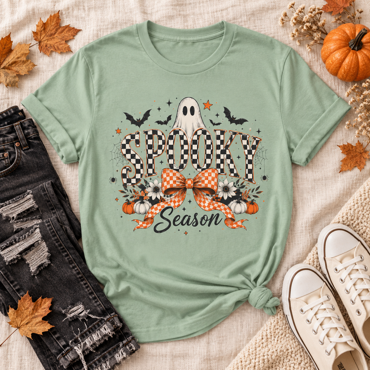 Spooky Season Ghost & Bow Graphic Tee