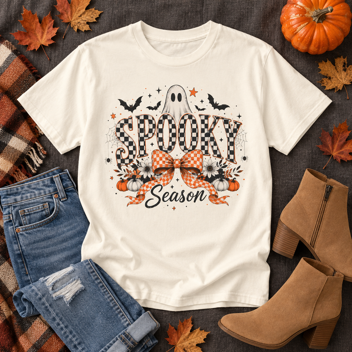 Spooky Season Ghost & Bow Graphic Tee