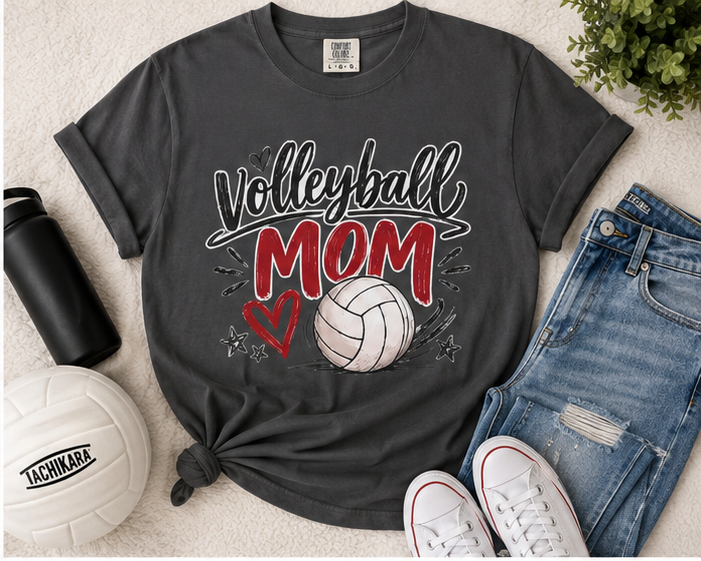 Volleyball Mom Shirt | Game Day Graphic Tee | Cute Sports Mom T-Shirt | Ivory, Black, Pepper & White