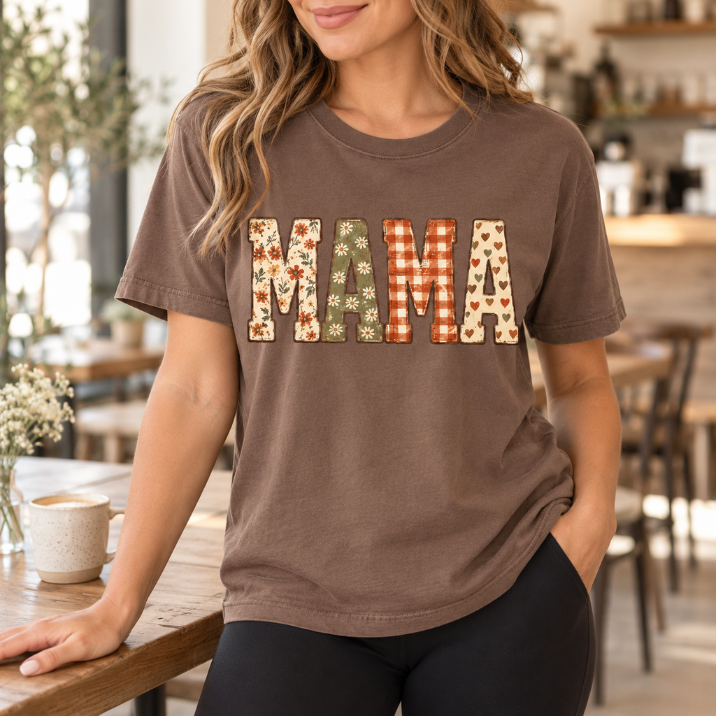 MAMA Patchwork Graphic Tee – Mocha Brown