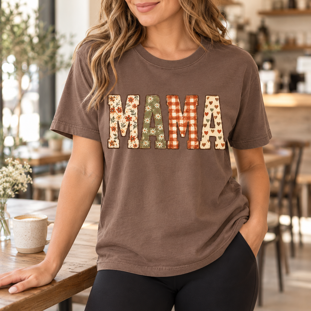 MAMA Patchwork Graphic Tee – Mocha Brown