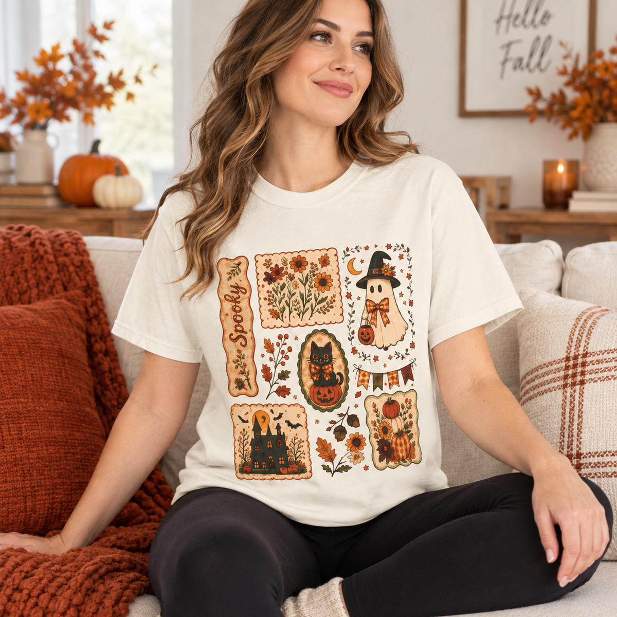 Vintage Spooky Season Patchwork Graphic Tee