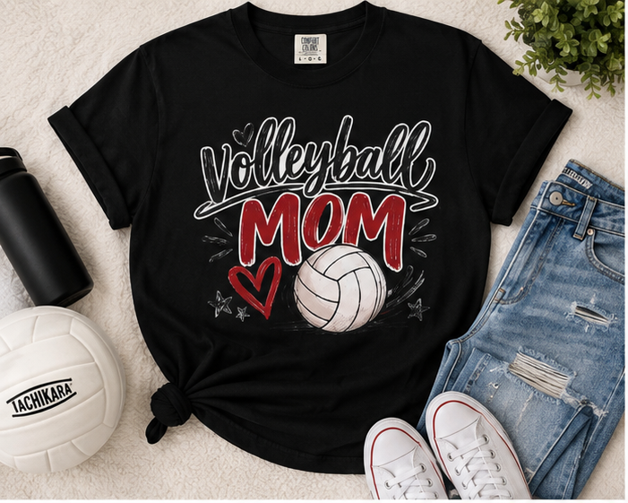 Volleyball Mom Shirt | Game Day Graphic Tee | Cute Sports Mom T-Shirt | Ivory, Black, Pepper & White