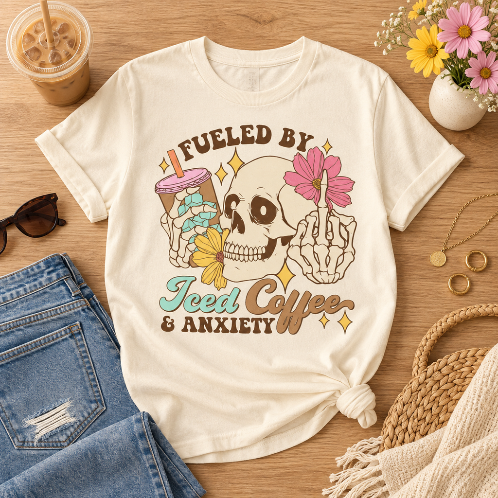 Fueled by Iced Coffee & Anxiety Skeleton Graphic Tee