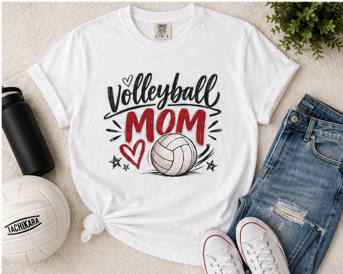 Volleyball Mom Shirt | Game Day Graphic Tee | Cute Sports Mom T-Shirt | Ivory, Black, Pepper & White