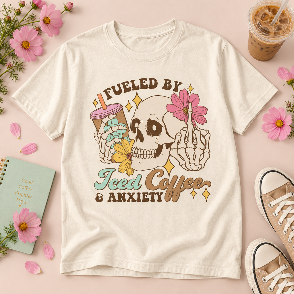 Fueled by Iced Coffee & Anxiety Skeleton Graphic Tee