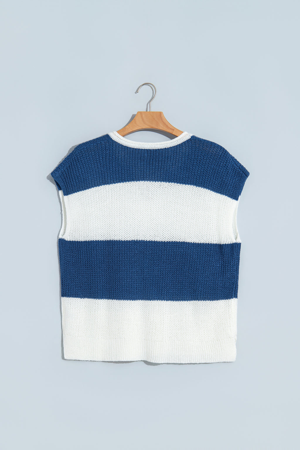 Brown Stripe Striped Colorblock Knit V Neck Short Sleeve Loose Sweater