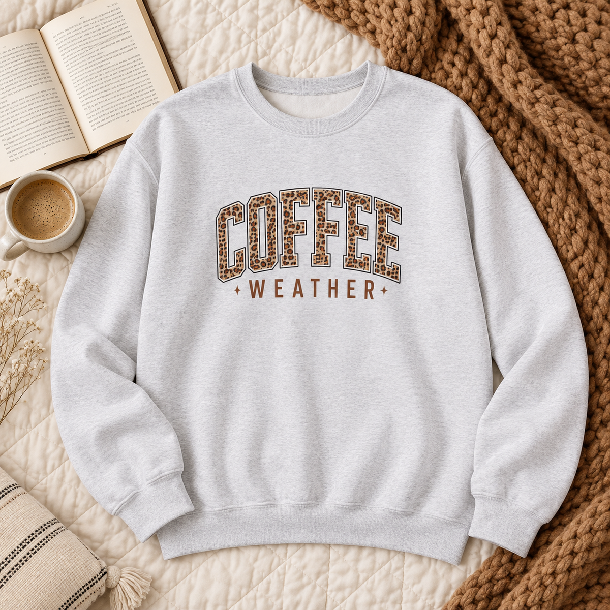 Coffee Weather Leopard Print Crewneck Sweatshirt