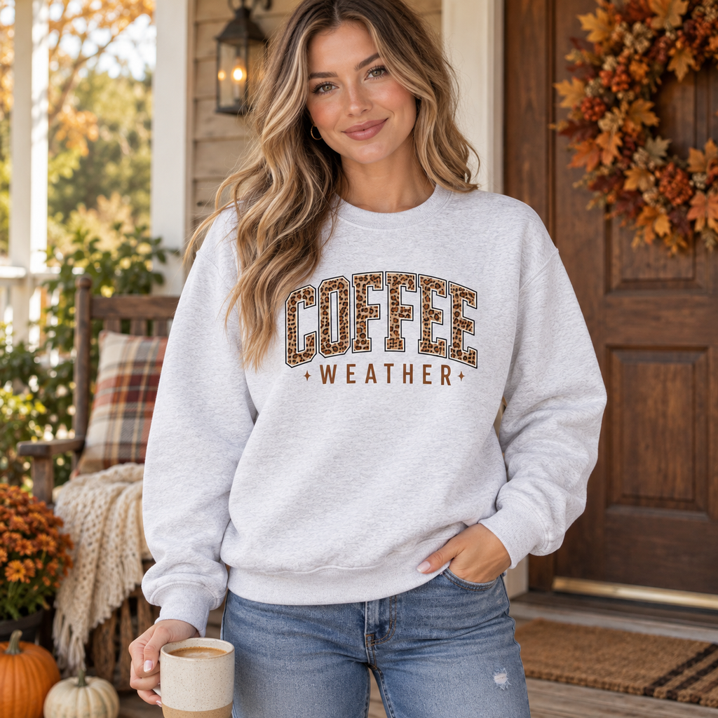 Coffee Weather Leopard Print Crewneck Sweatshirt