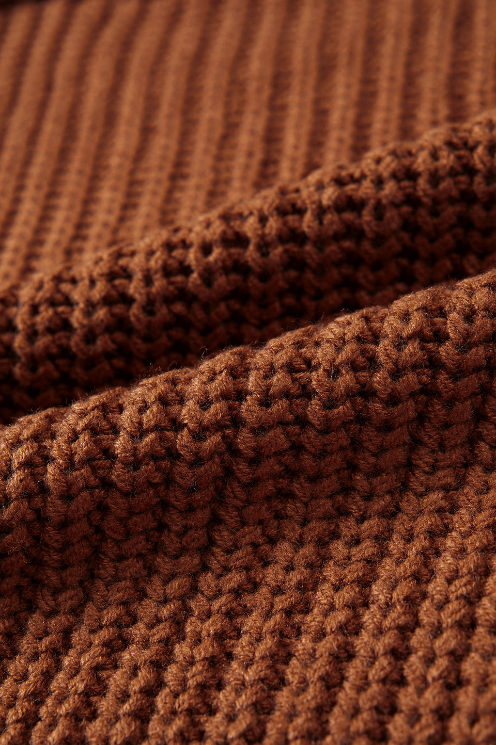 Coffee Solid Color Cable Knit High Neck Loose Pullover Sweater
