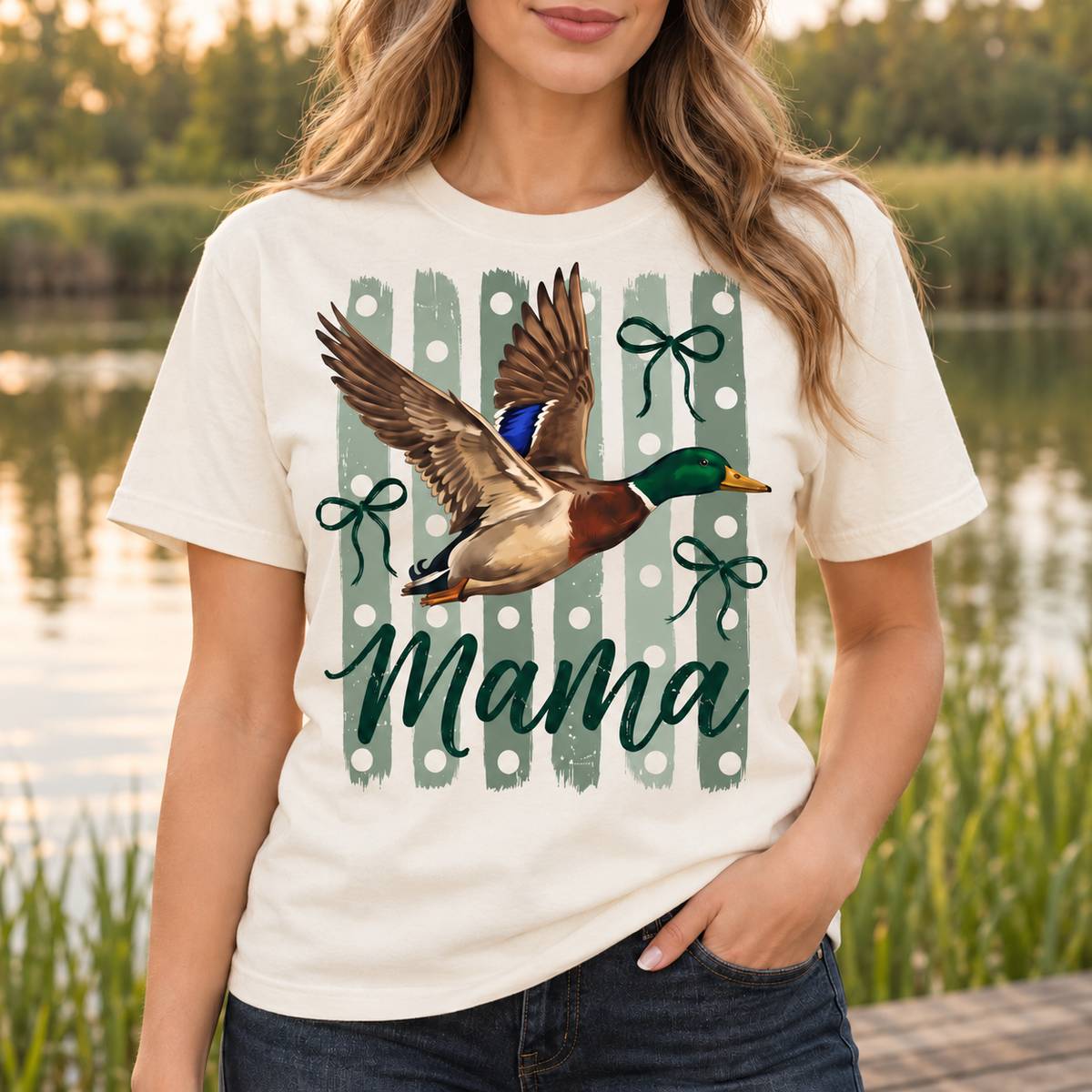 Duck Mama Sage Bow Graphic Tee