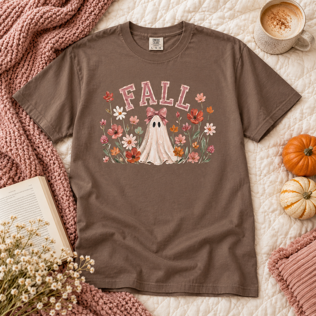 Fall Floral Ghost & Bow Graphic Tee