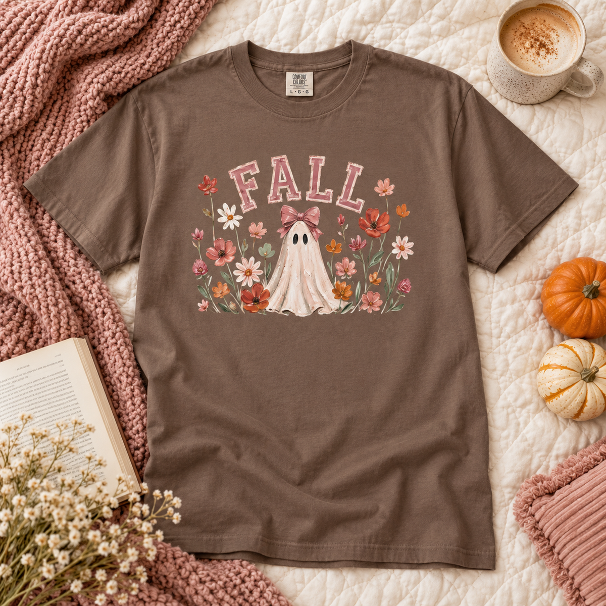 Fall Floral Ghost & Bow Graphic Tee
