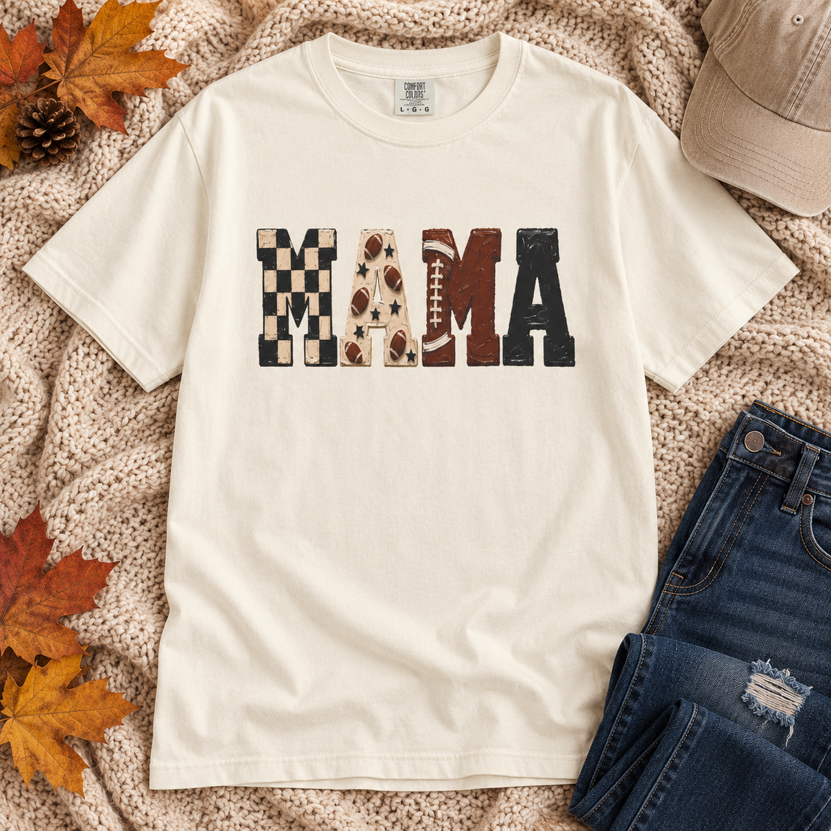 MAMA Checkered Football Graphic Tee