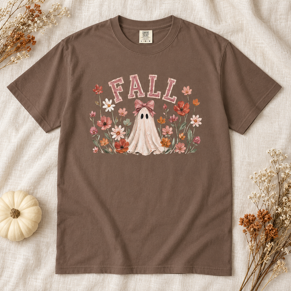 Fall Floral Ghost & Bow Graphic Tee