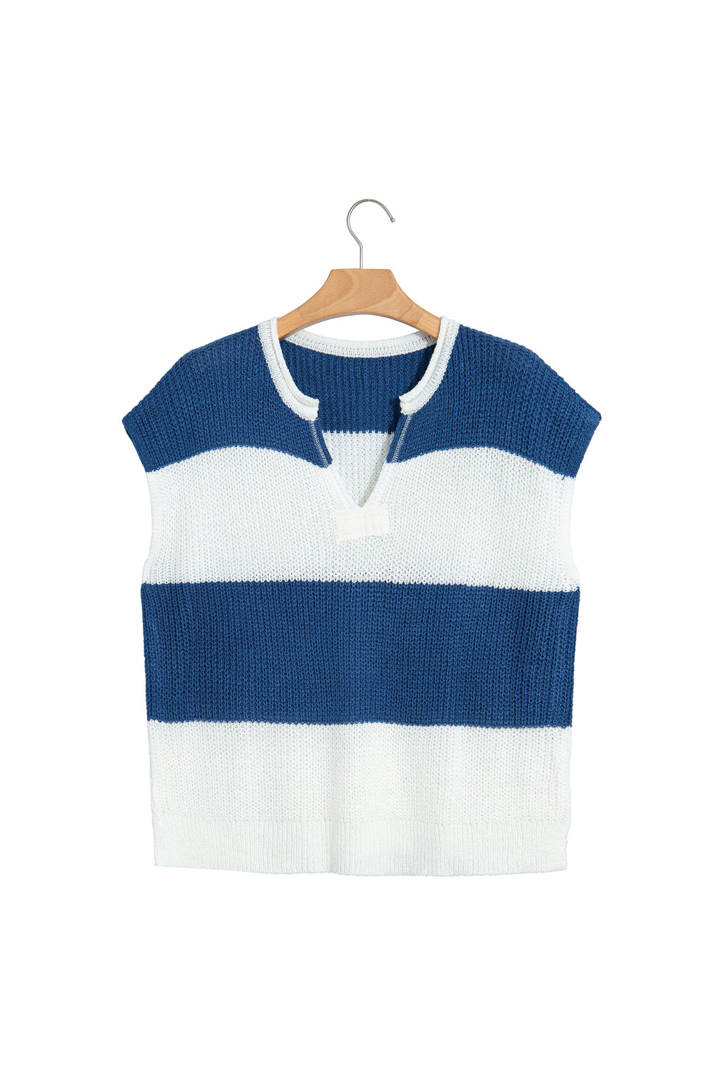 Brown Stripe Striped Colorblock Knit V Neck Short Sleeve Loose Sweater