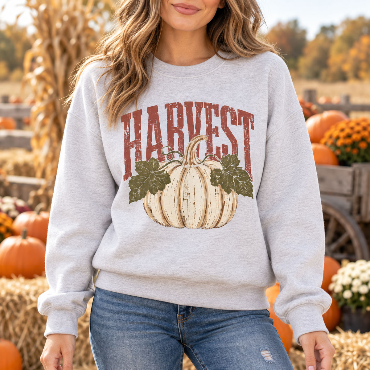 Vintage Harvest Pumpkin Crewneck Sweatshirt