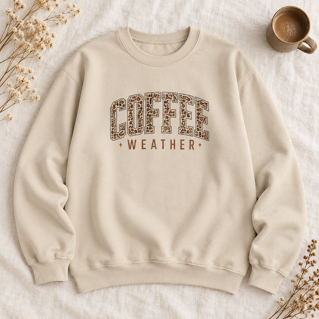 Coffee Weather Leopard Print Crewneck Sweatshirt