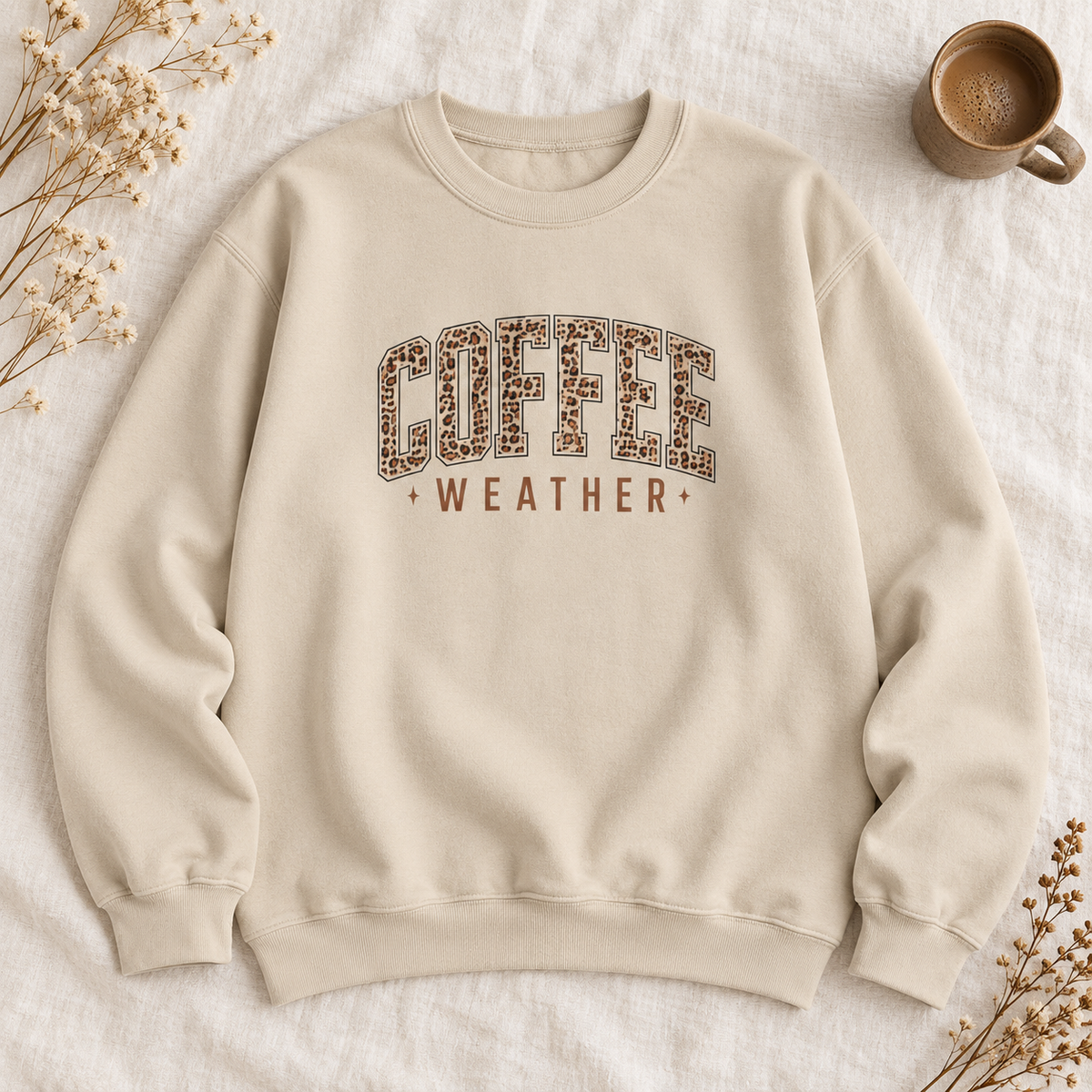 Coffee Weather Leopard Print Crewneck Sweatshirt