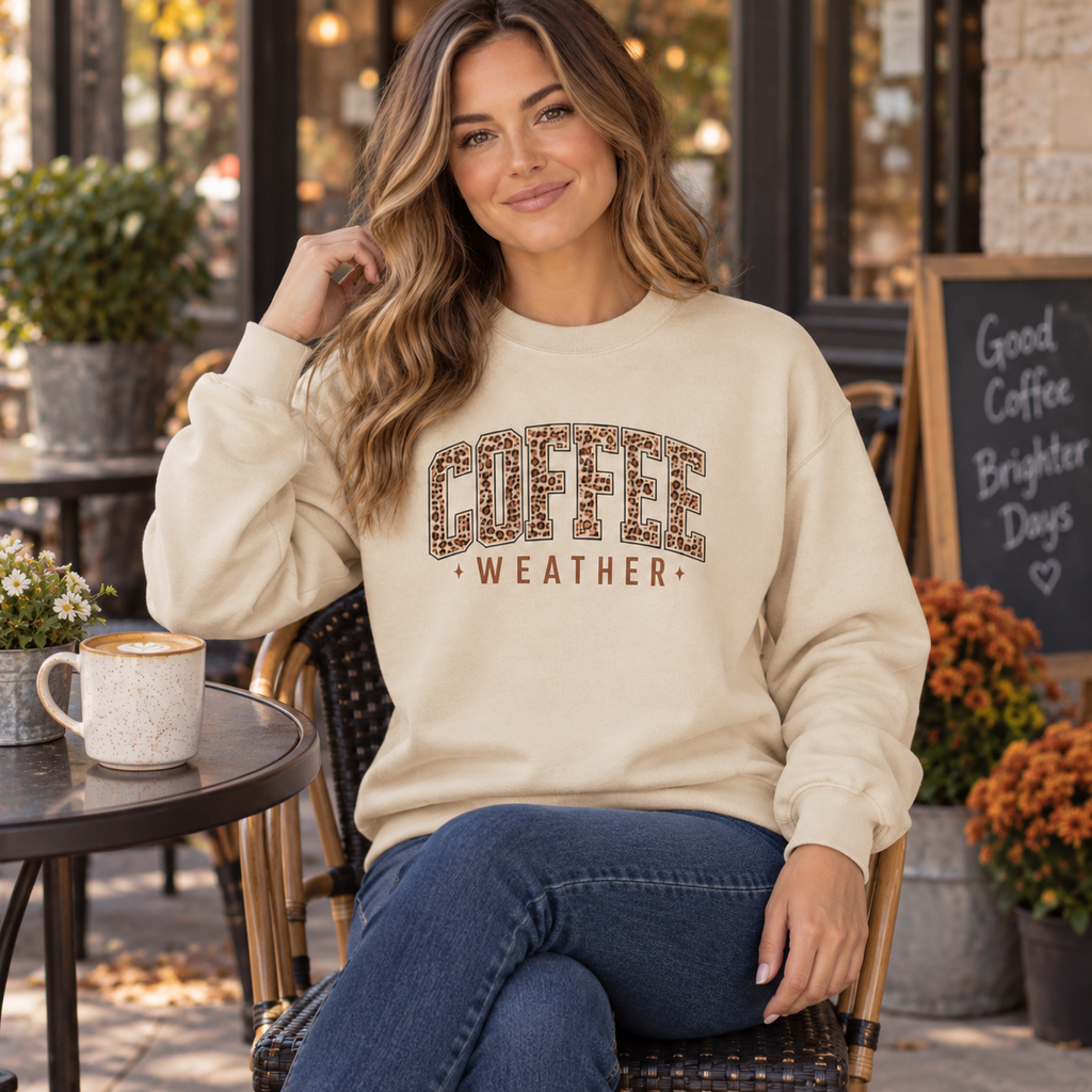 Coffee Weather Leopard Print Crewneck Sweatshirt